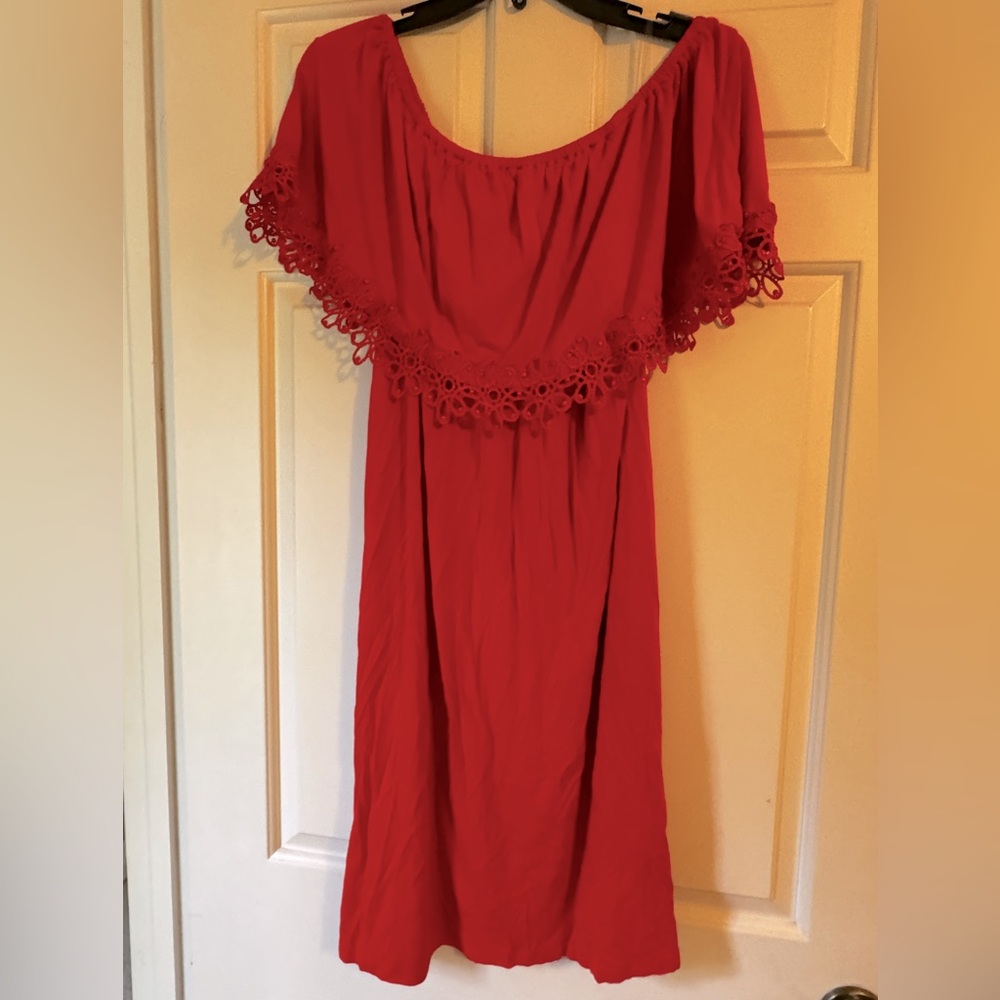 Chicos red Lacey top T-shirt dress adjustable shoulders sz 3(16)